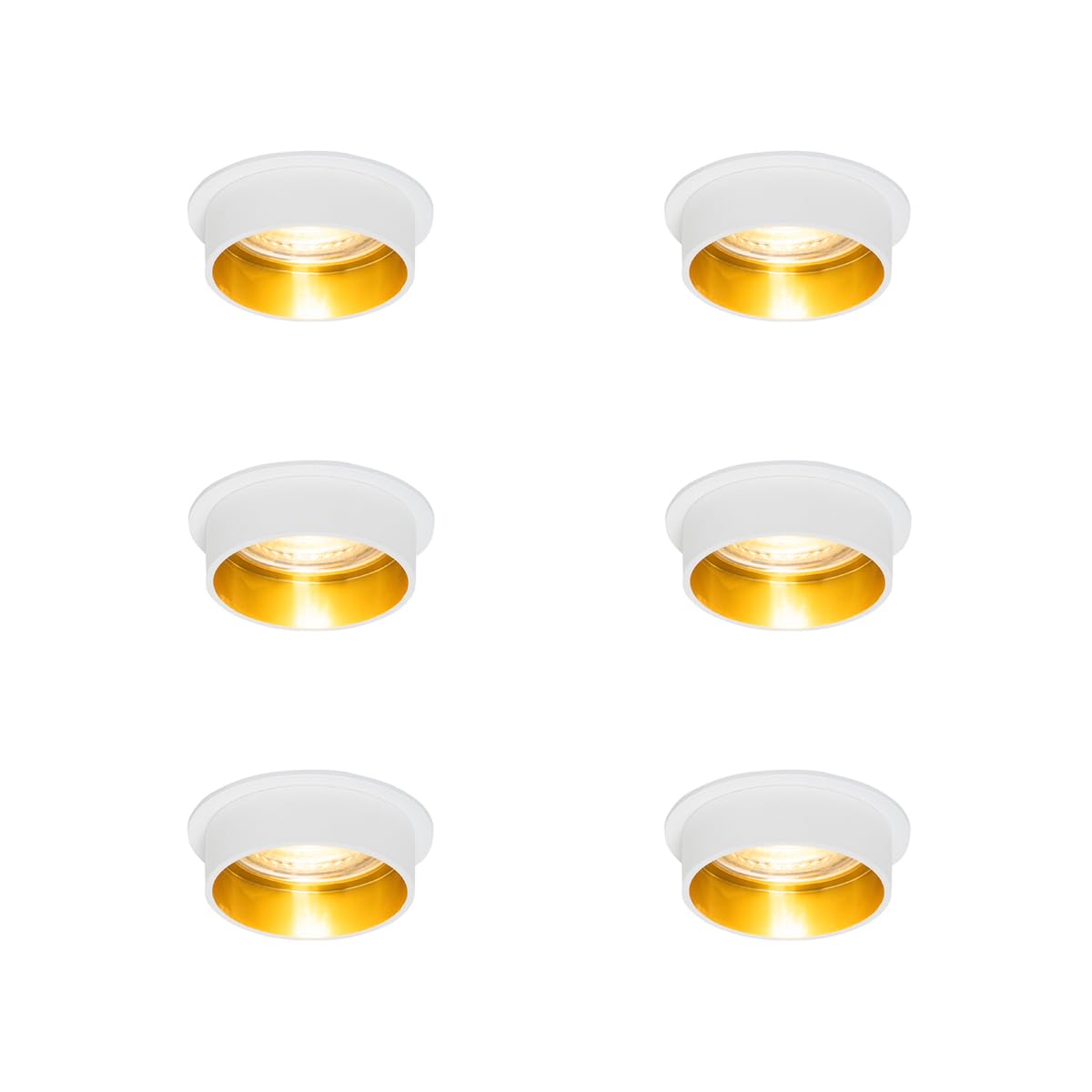 Qazqa White/Gold Recessed Spotlight, Downlight - 102827 - And Gu10, Max. 50W, 7Cm, Ideal For Office, Kitchen, Bedroom, And Living Room, Set Of 6