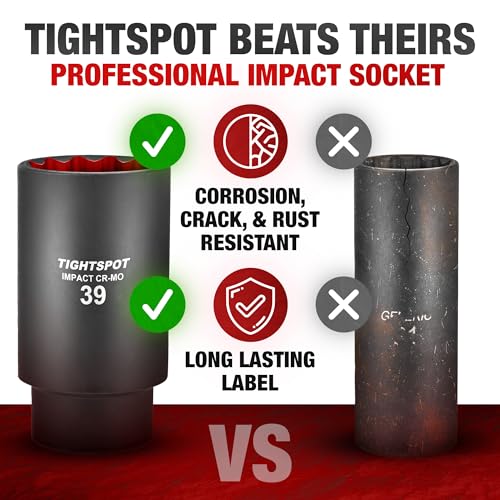 Image of TIGHTSPOT 1 /2 Inch Drive - 39 mm Deep Impact Socket with Anti-Rounding 12 Point Design, Heat-Treated CRMO Steel, Metric