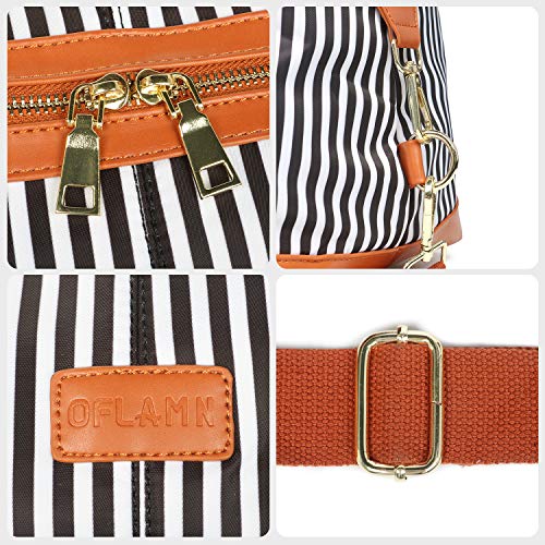 Oflamn Duffle Bag Smooth Nylon Leather Weekender Overnight Travel Carry On Bag (Black White Stripe)