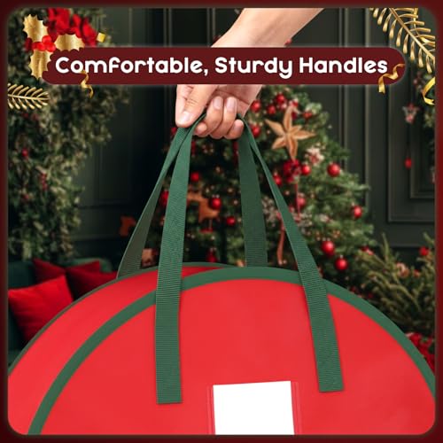 Criusia Wreath Storage Container, 2 Pack Christmas Wreath Storage Bag with Sturdy Handle, Two-way Zipper,Durable Wreath Storage Organizer Box for Holiday Decoration (Red, 24"x8") - image 4