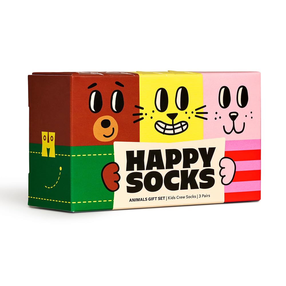 Happy Socks Djuret Socks – Chaussettes en coton dans des coffrets cadeaux colorés et amusants – avec imprimé chien et chat