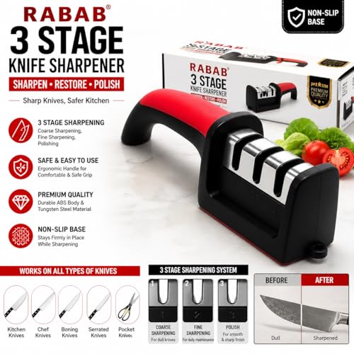 Image of RABAB THE Best Knife Sharpener Tool,Manual 3 Stage Knife Sharpner Tool Advanced Knife Sharpener for Kitchen Knife Sharpner Knife Sharpening Tool for Steel Knives...