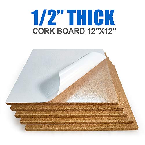 Corksidol Cork Tiles 12"X12" - 1/2" Thick -Bulletin Board-Cork Board- Ultra Strong Self Adhesive Backing For Floor/Wall/Diy-5 Pack #TOP3