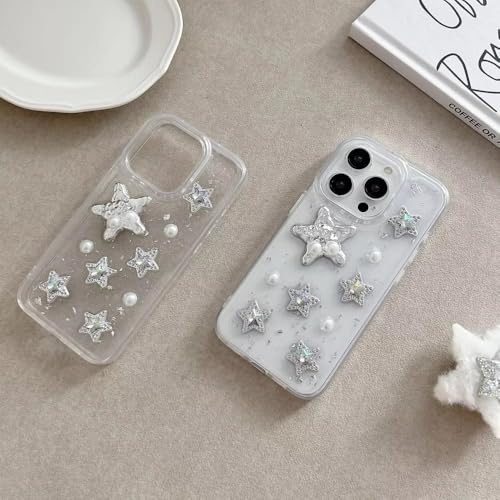 Image of COVERLY for iPhone 12 Pro 3D Luxury Starfish Resin Phone Case,Trendy Translucent Cute Hard Epoxy Art Crystal Clear -Non Yellowing Love Heart Embossed Pearl Princess Cover for Apple iPhone 12 Pro