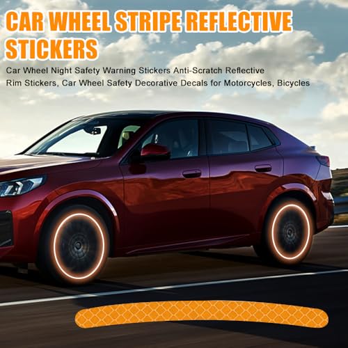 Tecledsn 20PCS Reflective Car Wheel Decorative Stripe Stickers, Wheel Rim Decal, Car Wheel Night Safety Warning Stickers, Car Exterior Accessories Wheel Rim Tape Universal for Most Vehicles (Orange)