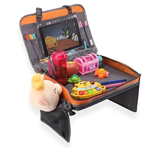 Kids Travel Tray Car Seat Tray, Toddler Travel Tray Detaches Into Tablet Holder and Snack Play Travel Tray Table