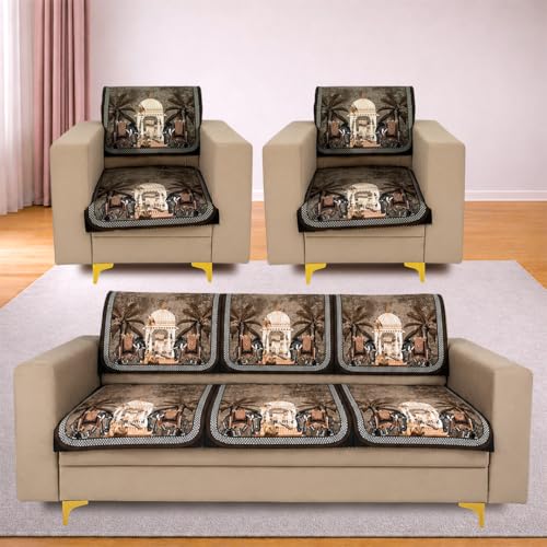 Image of Homerz Premium 'Luxe Series' Sofa Cover | Holland Velvet Fabric | Smooth Finish | Anti-Slip Fleece Backing Couch Protector (Maharaja, 5 (3+1+1) Seater, Seat Cover with Backrest)
