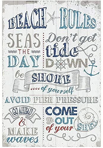 12"x16" Rustic Beach Rules Wall Plaque Metal Sign Homeware