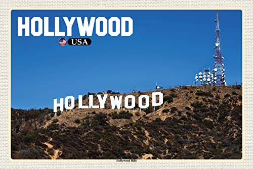 Ontrada Cartel de chapa de 12 x 18 cm abovedado Hollywood USA Hollywood Hills