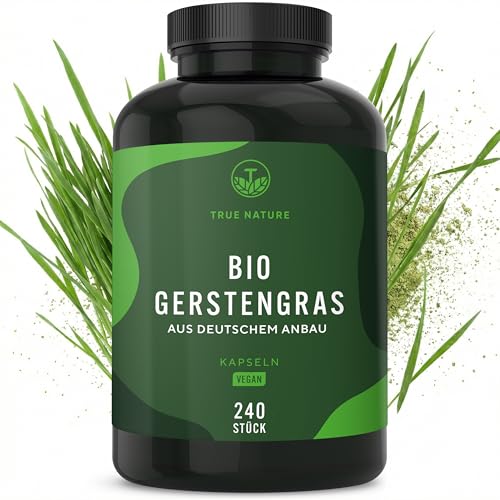 Bio Gerstengras – 240 vegane Kapseln – 3.000 mg pro Tag – aus deutschem Anbau & in Deutschland produziert – laborgeprüft & biozertifiziert – hochdosiert, vegan & frei von Zusatzstoffen – TRUE NATURE®