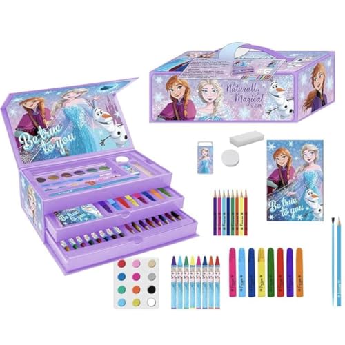 Set de Papelería Coloreable Frozen – Estuche Completo con Rotuladores, Lápices de Colores y Accesorios Escolares Decorados con Elsa, Anna y Olaf para Niñas que Aman Dibujar y Pintar