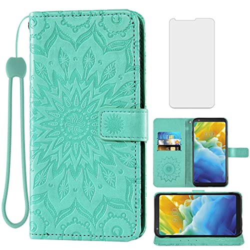 Phone Case for LG Stylo 4 Wallet Cases with Tempered Glass Screen Protector and Leather Slim Flip Cover Card Holder Stand Cell Accessories Stylo4 Plus LGstylo4 Sylo4 4+ Q Stylus Stlo4 Women Green