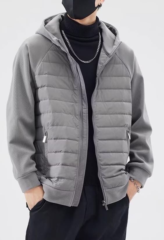 Image of Mens Puffer Jacket with Hood Packable Lightweight Quilted Jacket Full Zip Casual Splicing Winter Coats