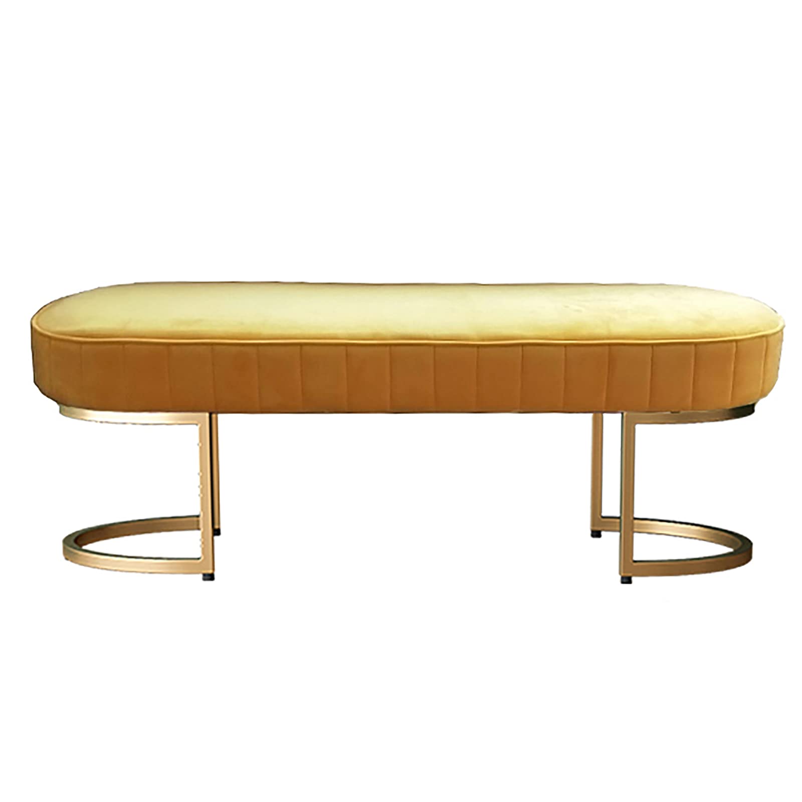 Banc en velours doré 80x40x32 cm avec siège rembourré jaune moderne