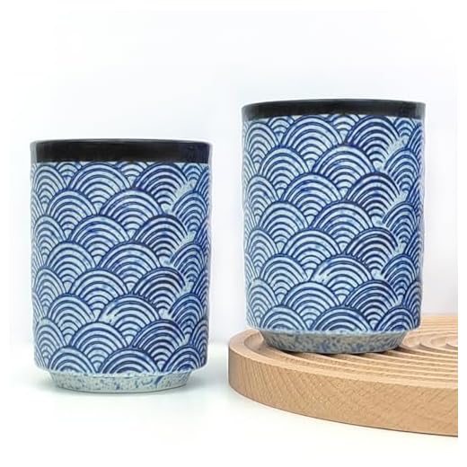 NIUKOMY Taza de Té Japonesa, Juego de 2 Tazas de Té de Porcelana, Taza sin Asa de Cerámica Chino, Azul, 275 ML
