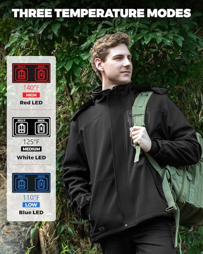 Heated Jackets for Men with 16000ɱAh Battery Pack, 8 Heating Zones Winter Outdoor Electric Heated Coat with Detachable Hood2
