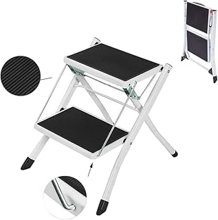 2, 3 & 4 Step Ladder, Portable Folding Heavy Duty Ladder, Steel Step Ladder Stool, Non-Slip Steps, 150kg Capacity,Easy to Store,Ideal for Home/Kitchen/Garage/Office/Market/Garden (Mini 2 Steps)