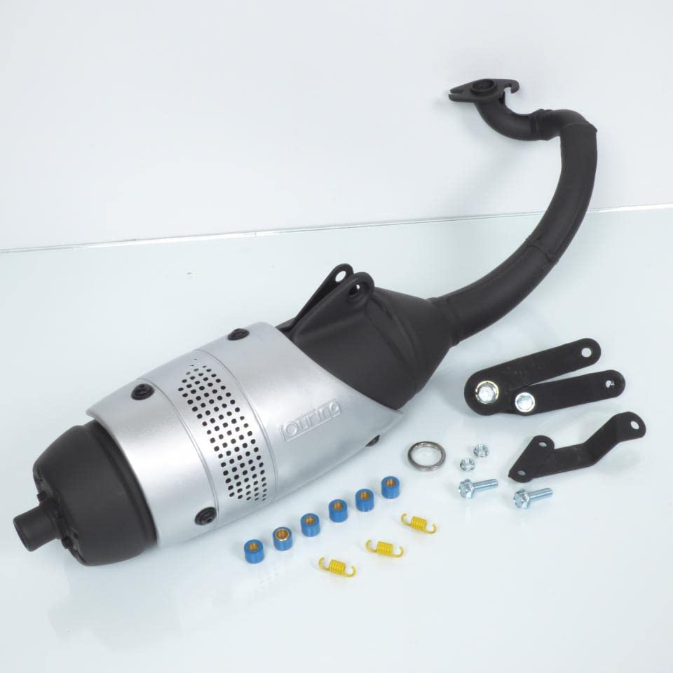 Scarico nuovo tipo originale di marca Leovince Touring, omologato per migliorare le prestazioni originali. Il corpo di espansione del vaso è realizzato in acciaio 10/10 con vernice elettrostatica che resiste alle alte temperature e agli agenti atmosferici. L'interno del silenziatore a partizioni consente di evitare l'olio del motore di tappare il vaso per garantire una lunga durata nel tempo. Venduto con: un set di sei ciottoli 15 mm x 12 mm x 4,7 grammi. - Un set di tre molle