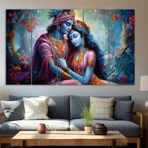 Image of Spacter art Radha Krishna Wall Painting for Living Room Big Size - Radha Krishna Painting Wall Decor for Bedroom, Office, Hotels - Peaceful Digital Painting Wooden Framed for Gifting (30x60 inch)