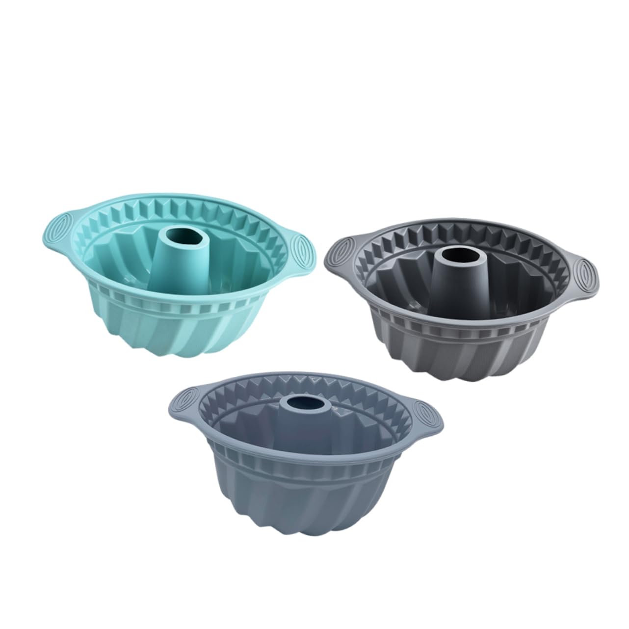 Stampi da Forno in Silicone Antiaderente 3 Pezzi, Teglie Rotonde per Torta e Mousse, Maniglie Ergonomiche, Distribuzione Uniforme del Calore, per Cottura Domestica e Dolci Fatti