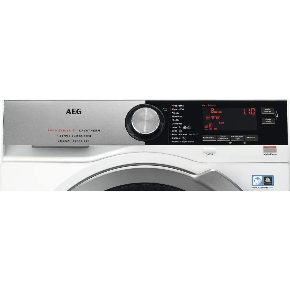 AEG T9DEC866 Secadora con Bomba de Calor de Libre Instalación, 8 Kg, Serie 9000, Motor Inverter, 8 Ciclos de Secado, Luz Interior, Programa Rápido, Panel control LCD, Puerta XL Plateada, Blanca, A+++