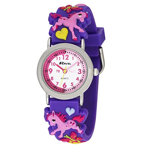 Ravel para niños 3D Reloj Infantil de Cuarzo con Poni Timeteacher Blanco Esfera analógica y Correa de plástico r1513, 70