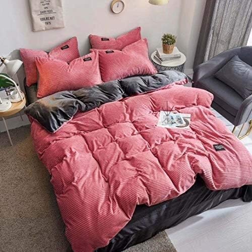 布団カバー 4点セット 冬用 寝具カバーセット 暖かい 枕カバー 掛け布団カバー洋式ベッド・和式布団兼用 寝具カバー 冬用 ベッドシーツ 敷き布団カバー フランネル 洗える 保温 静電気防止加工 丸洗いOK 防ダニ (Color : ピンク, Size :