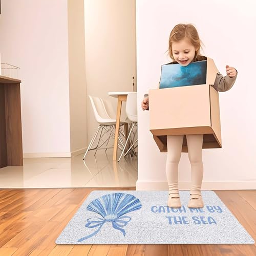 RYYCDOI Beach Seashell Door Mat, Coquette Blue Bow Shell Coastal Doormat Outdoor Indoor Entrance Porch, Nautical Outdoor Mat, Catch Me by The Sea Welcome Mats for Front Door, 17x30 Inch - Image 6