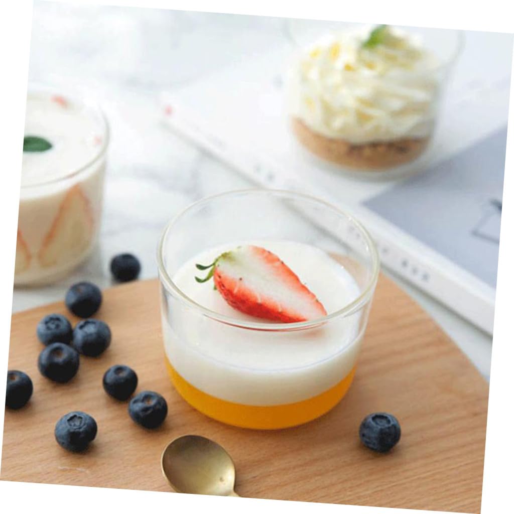 NOLITOY 4 Vasos de Postre de Vidrio Reutilizables 200 Ml, Tazas de Mousse Redondeadas para Hogar y Buffet, Moldes Prácticos para Cupcakes y Bebidas Frías, Aptos para Fiestas y Refrigerio