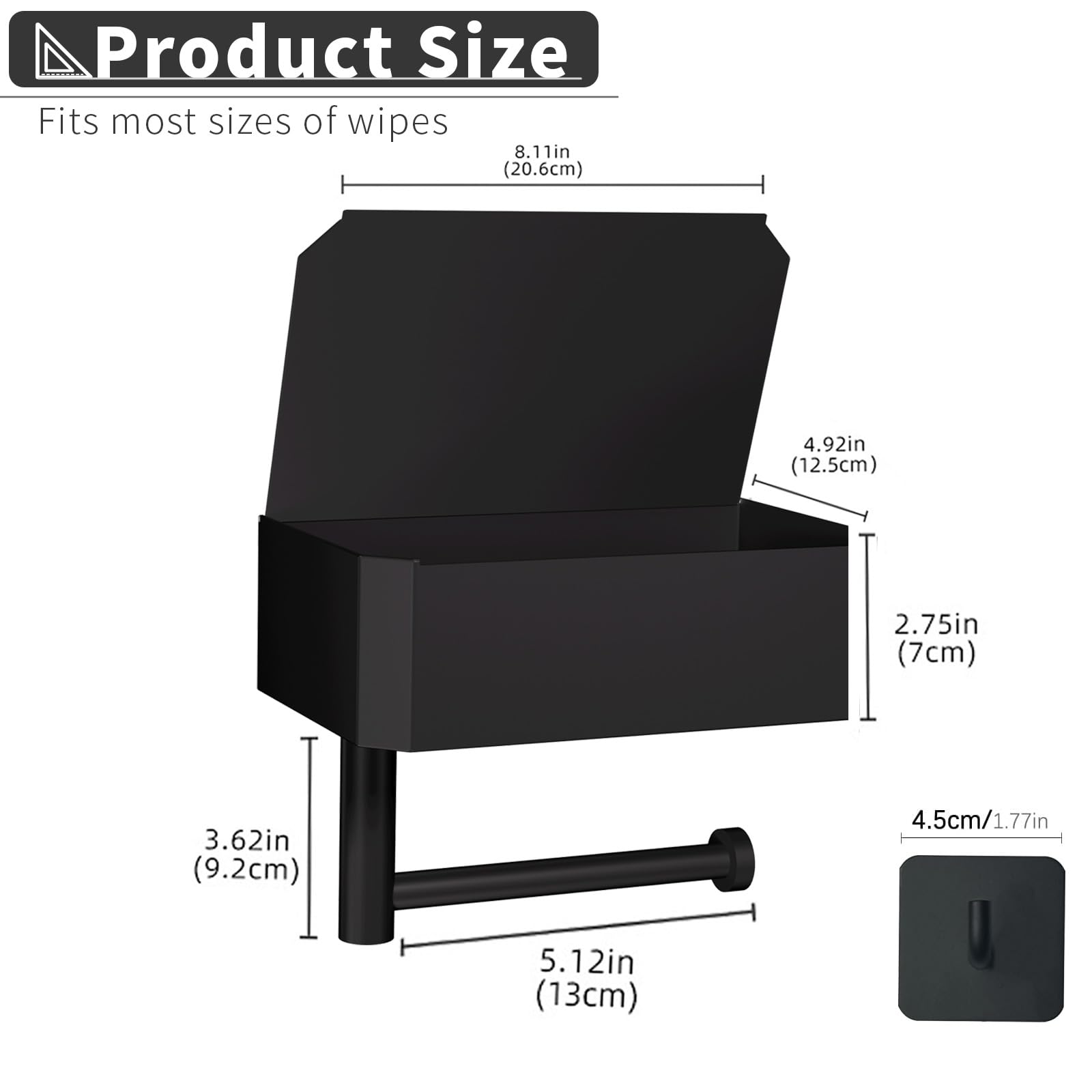 Porte Papier Toilette, Support Papier Toilette, Derouleur Papier WC, Derouleur Papier Toilette Murale, Porte Papier Toilette sans Percage (Noir)