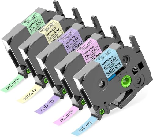 Image of Colorty Replace for Brother P-Touch Label Maker Tape Ptouch TZe TZ Tape 12mm 0.47 inch Laminated Label Maker Refills Compatible with Brother Ptouch PT-D210 PT-H110 PT-1880 PT-D400, 1 /2 inch x 26.2', 5 Pack