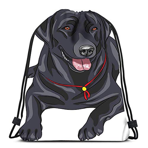 Lmtt Mochilas con cordón Sonriente Perro Negro Raza Labrador Retriever Acostado de Viaje