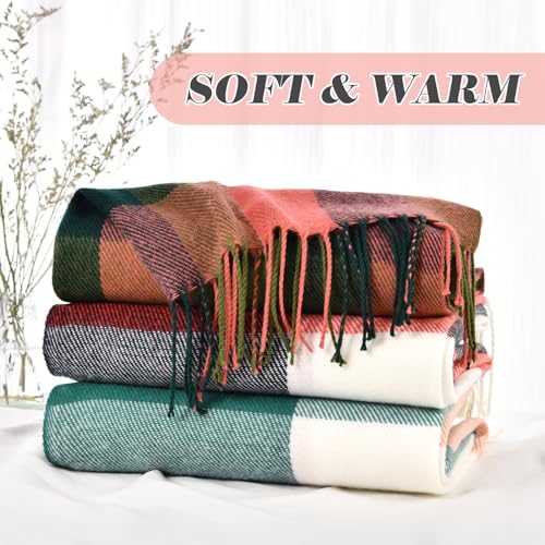 Winter Scarf for Women, Winter Warm Women's Scarves, Cashmere Blanket Scarf Classic Tassel Plaid (Red)2