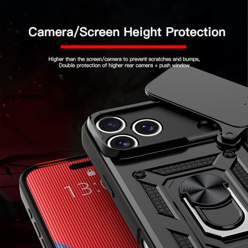 Image of SPAZY CASE Realme P4 Back Cover | Heavy Duty Hybrid Case with 360 Degree Rotating Finger Ring Holder + Slider Shutter Camera Protection Case for Realme P4 - Black