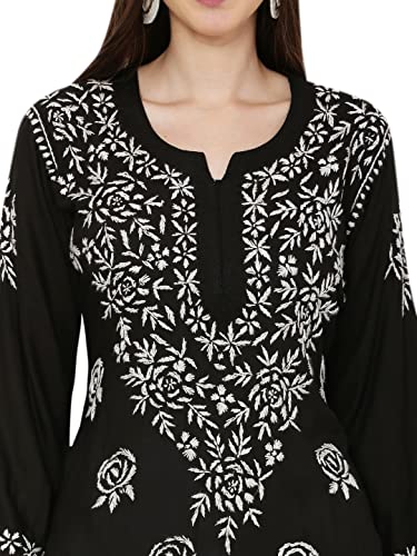 Image of FAWOMENT Trendy Modal Straight Kurta with Impresively Designed and Hand Embroidered Lucknowi Chikankari for Women