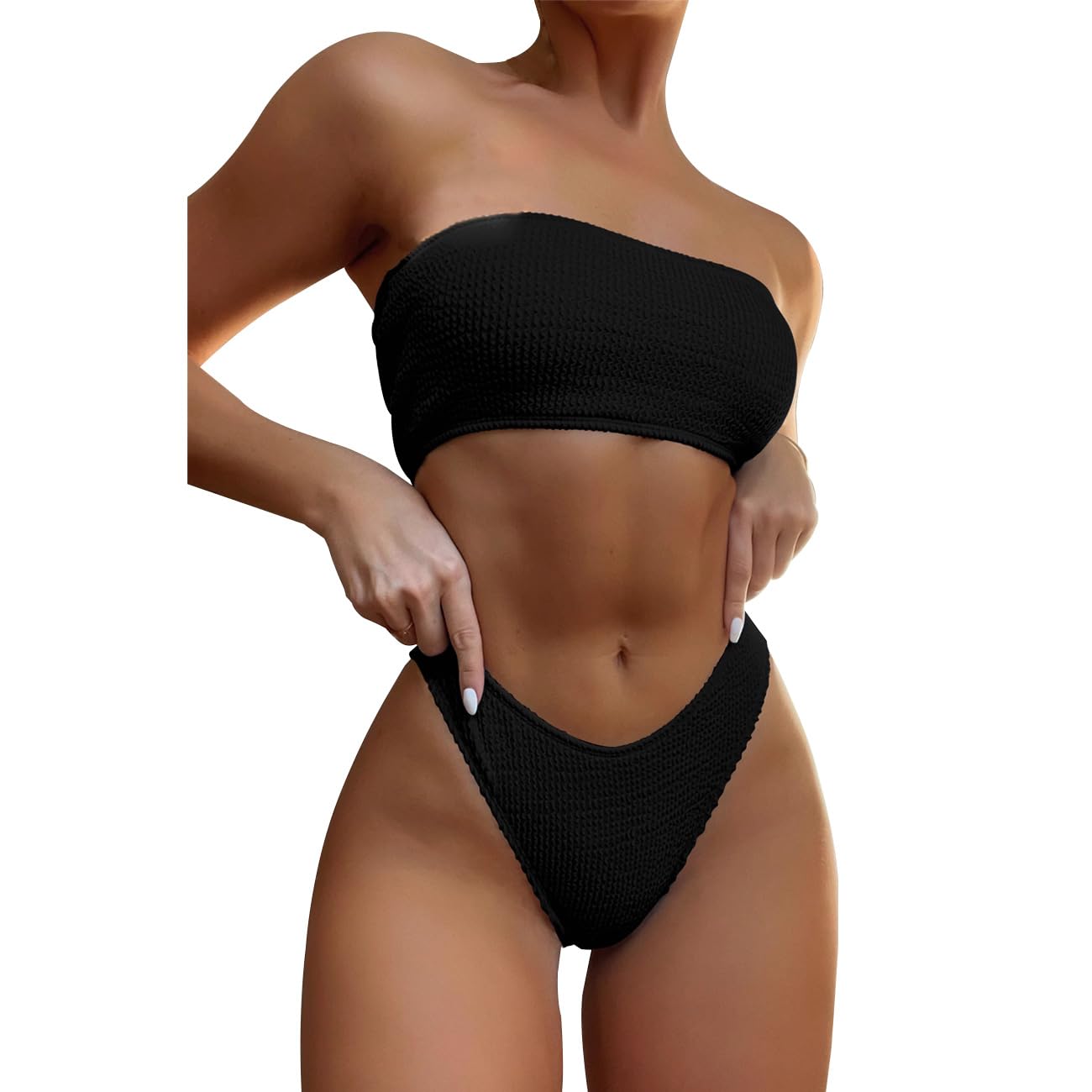 TOEECY Conjuntos de Bikinis para Mujer Sin Tirantes Push Up Cintura Alta Traje De Baño Acolchados Retro Bañador 2 Piezas Bikinis Viajes Playa La Natacion