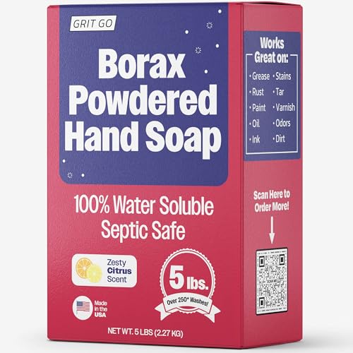 Grit Go Borax Powdered Hand Soap Heavy-Duty Cleaning 100% Water Soluble Septic Safe Cuts Grease Oil & Dirt (5 lbs)