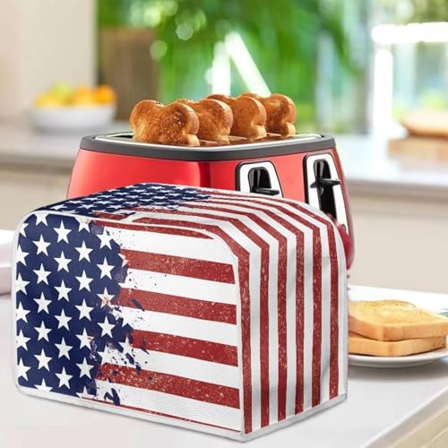 Image of July 4th American Flag Toaster Dust Cover Bakeware Protector Compatible with 4 Slice Kitchen Small Appliance Toaste Oven Dust Protection Cover