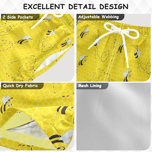 Kids Swim Trunks for Boys, Swim Trunks for Toddler Boys 2t, Cute Cartoon Bees Yellow Honeycomb3
