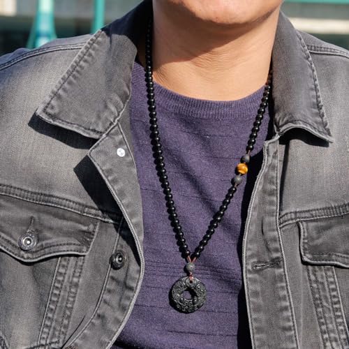 Triple Protection Black Obsidian Necklace - Pixiu Amulet Tiger Eye Lava Rock Beaded Necklace, Spiritual Energy Stone Pendant Necklace for Men Women2