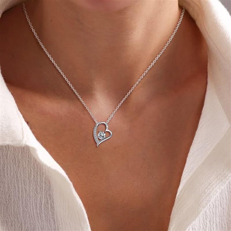 Moissanite Necklace for Women 925 Sterling Silver 1 Carat Moissanite Heart Pendant with 'I Love You' Anniversary Jewelry Gifts for Women Wife Mom Birthday Christmas - Image 2