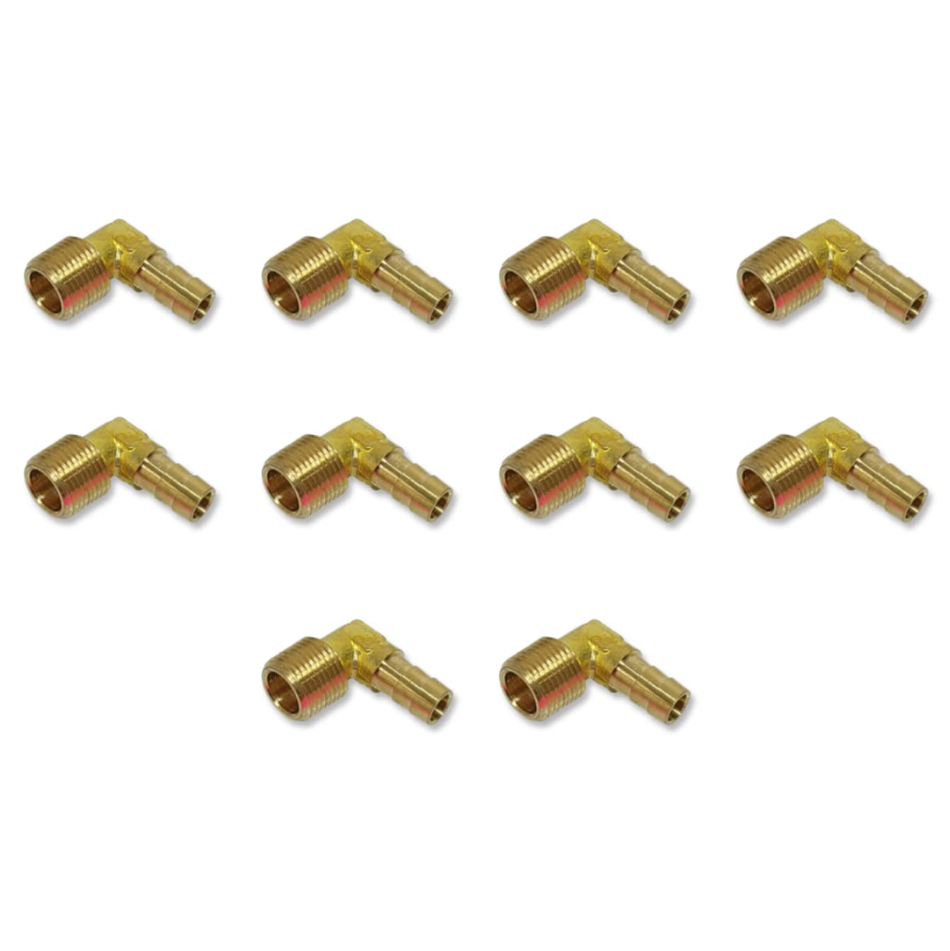 3/8 Hose ID to 3/8 Male NPT MNPT 90 Degree Brass Elbow Fitting Fuel / AIR / Water / Oil / Gas / WOG (Qty 10)