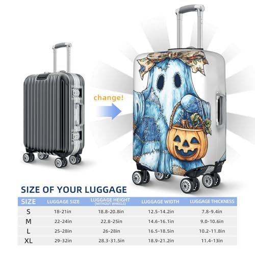 Blue Denim And Floral Fabric Scraps Ghost Elastic Travel Luggage Covers Dustproof Scratch-Resistant Suitcase Protector Fit 22-24 Inch4