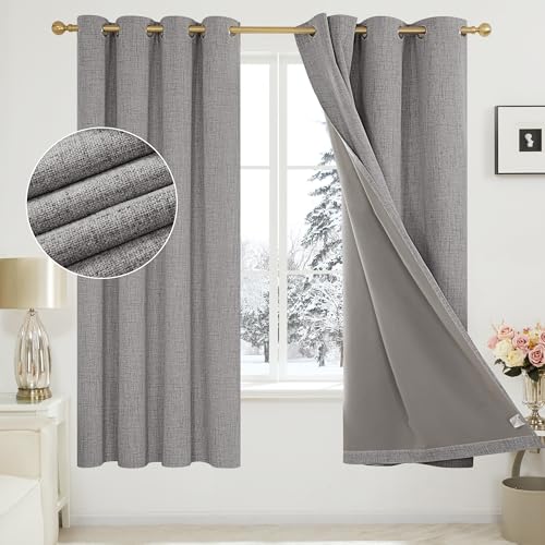 Deconovo Total Blakcout Thermal Curtains Faux Linen with Thick Coating Eyelet Curtains for Kids Bedroom 46 x 72 Inch(Width x Length)