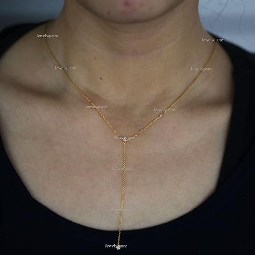 Miniatura 2 de Rhombus Shape Natural Diamond Lariat Y Chain Necklace 9k,14k &amp; 18k Solid Yellow Gold