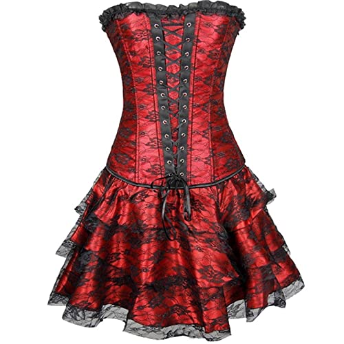 Damen Korsett Kleid Corsagenkleid Vollbrust Kostüme Burlesque Rock Moulin Rouge Gothic Corsagenkleid Korsett Corsage Rock Für Elegante...