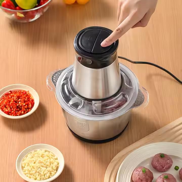 Image of Twinleaf Electric Meat Grinder & Food Chopper 2L Stainless Steel Bowl | 800W 2-Speed Electric Chopper for Kitchen with 4 Blades | Meat Mincer, Vegetable & Onion Chopper, Food Processor (Silver)