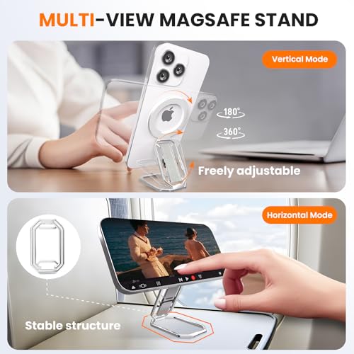 Image of Multi-Functional Magnetic Phone Grip Kickstand for MagSafe, Phone Holder for Hand, Foldable Ring Stand with Finger Loop Strap for Bedtime Scrolling & On-the-Go, Wireless Charging Compatible, Silver