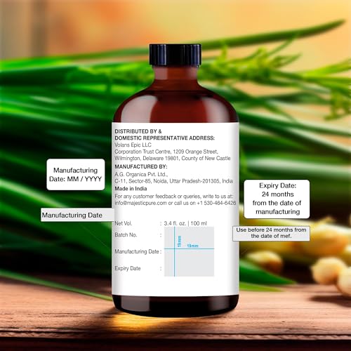 Image of Majestic Pure Lemongrass Essential Oil for Diffuser - 3.4 Fl Oz | 100% Natural Essentials Oils Ideal for Relaxing Tense Mood, Eliminating Odor, Creating Peaceful Atmosphere for Sleep & Work