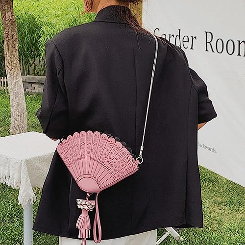 Sac à main rétro en éventail avec bandoulière et pompon chic